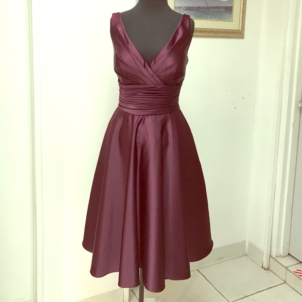 Eggplant satin cocktail dress
